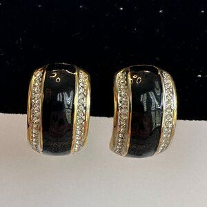 Black with Rhinestone Detail Vintage Clip Earrings